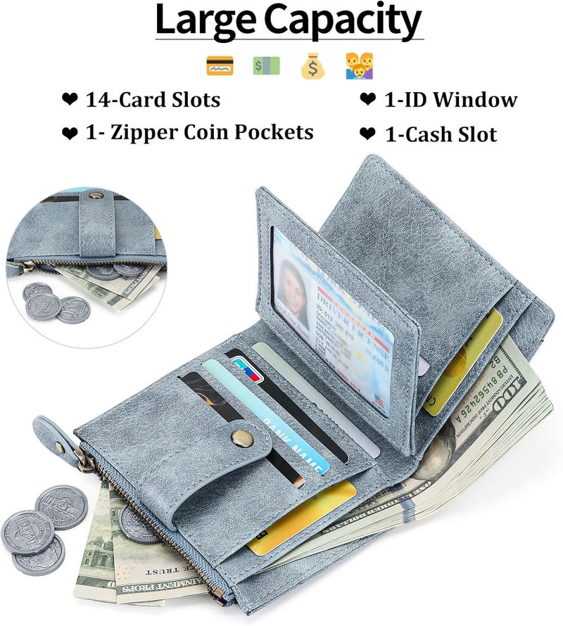 FALAN MULE Small Wallet for Women Leather RFID Blocking Bifold Credit Card Holder with Zipper Coin Pocket - Image 2